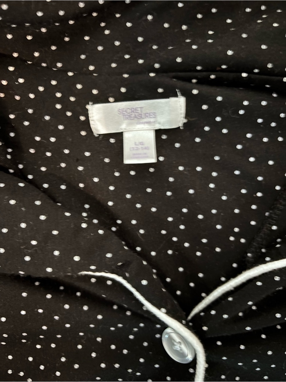 Secret Treasures Black with White Polka Dot Pajama Top and bottom Set Size Large - Picture 3 of 11